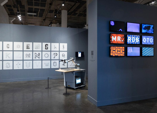 An art gallery display print and digital work.