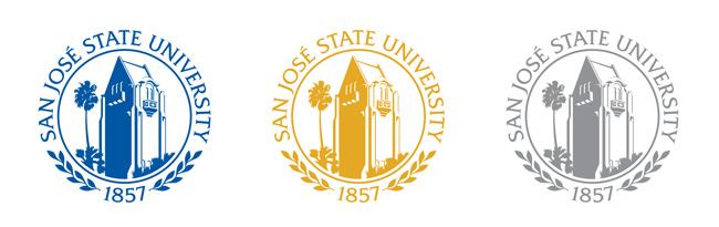 SJSU University seal in blue, gold and gray.