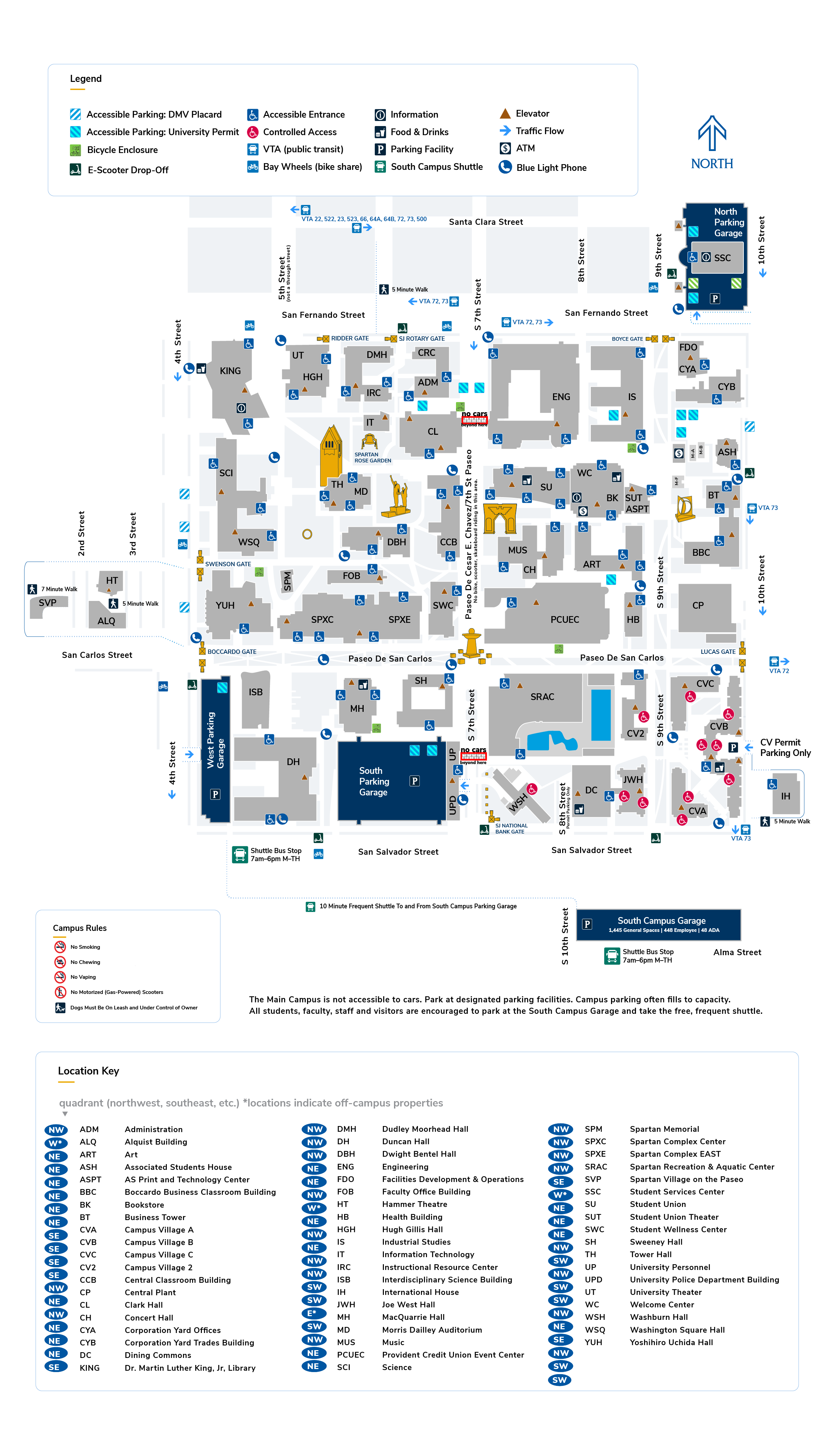 Map of the main San Jose State University campus