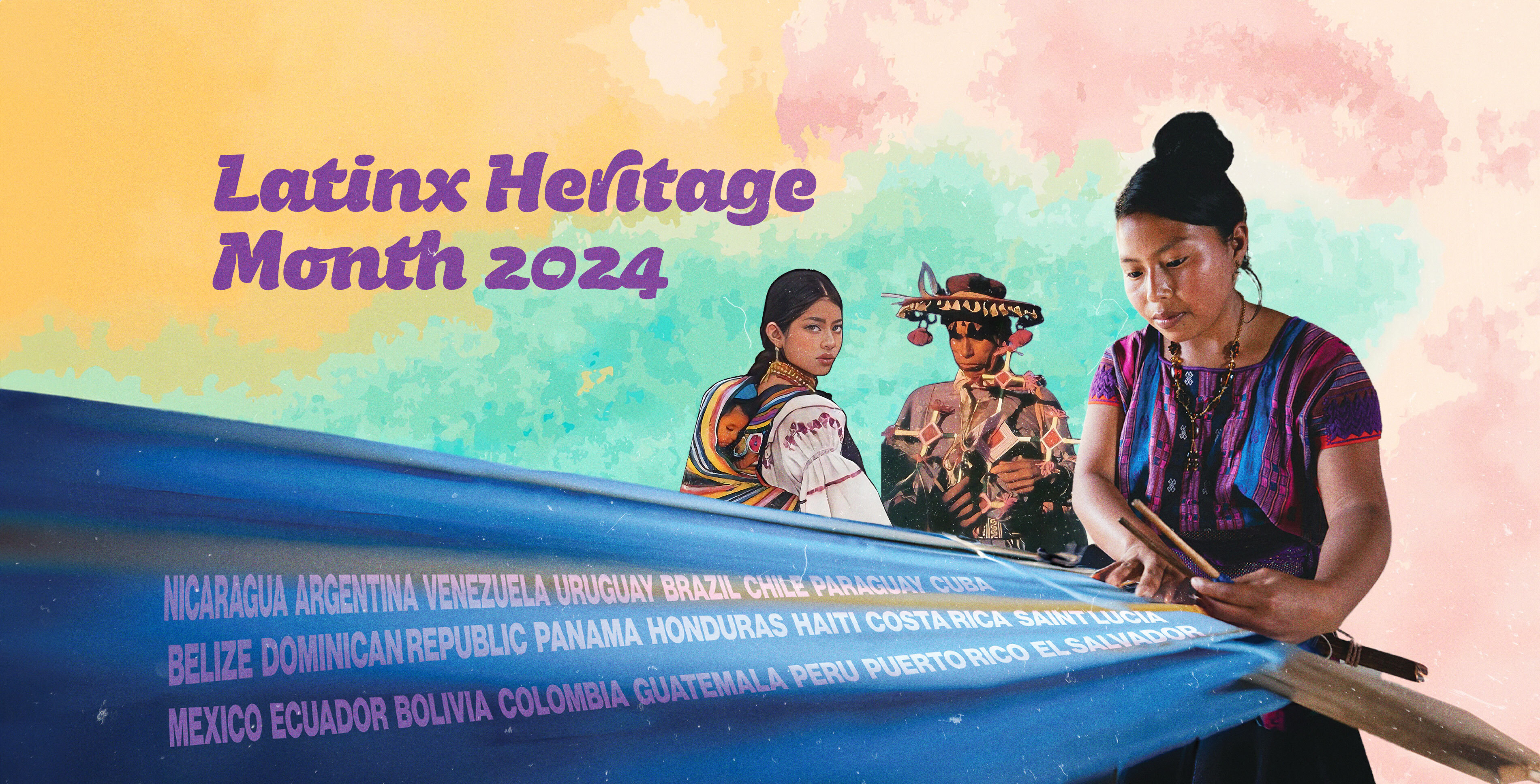 Latinx heritage month graphic with Latinx figures and a list of Latin countries