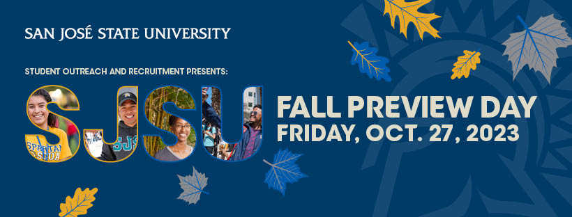 Fall Preview Day blue banner with falling leaves