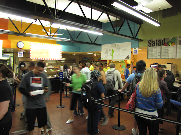 Students in line at food hall