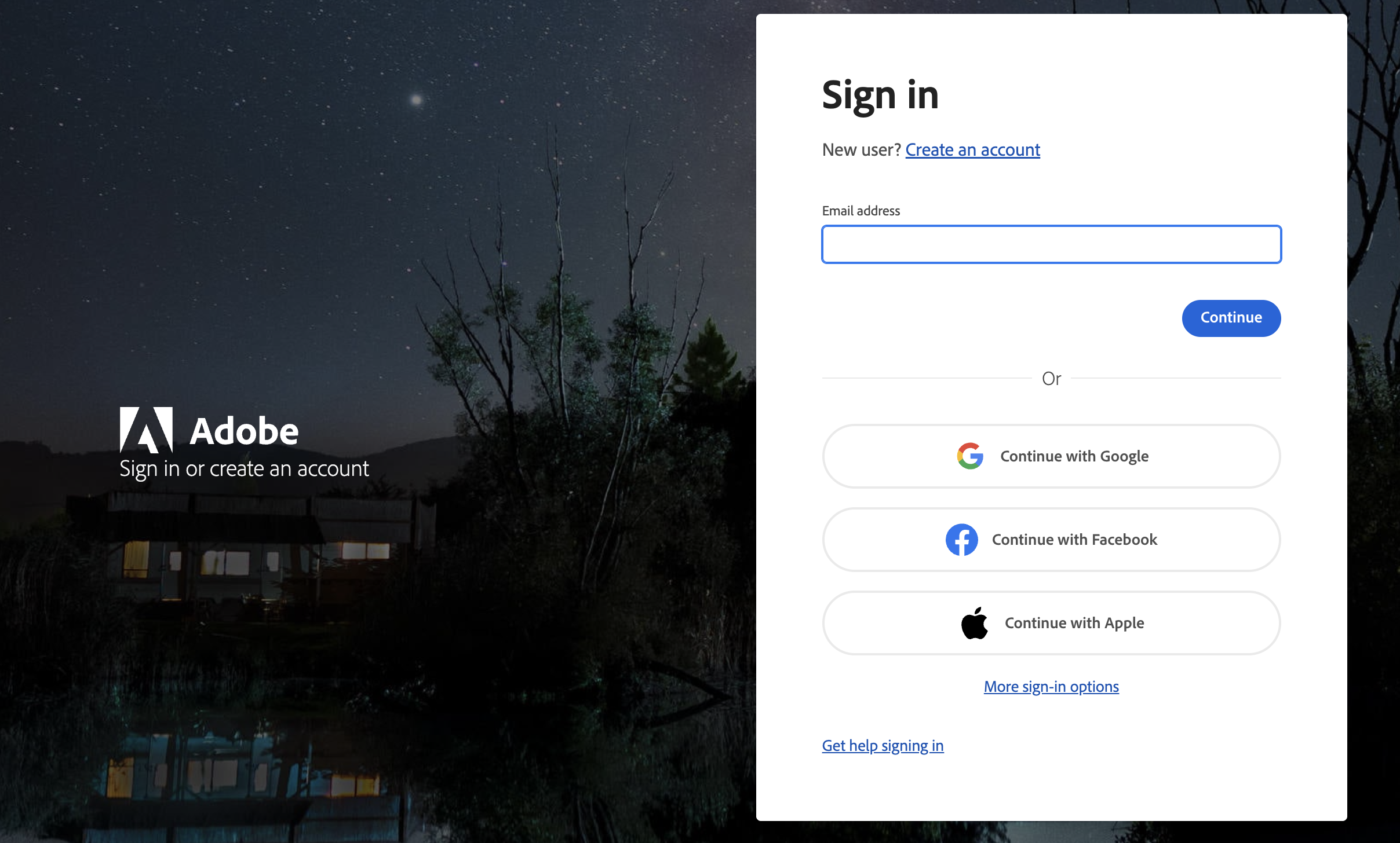 Screenshot of the Adobe ID Sign In window. There is a text box labeled “Email address” where users should type their San Jose State University email, and below it a Continue button to proceed.