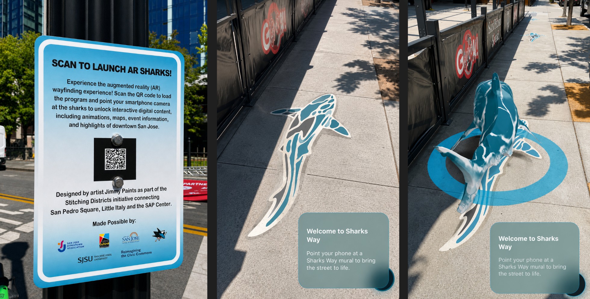 100 Sharks public art and augmented reality wayfinding project in San Jose