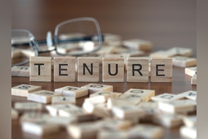 decorative image uses Scrabble squares to spell out the word TENURE