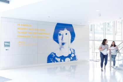 Interior of SJSU's Student Union with quote by Amy Tan