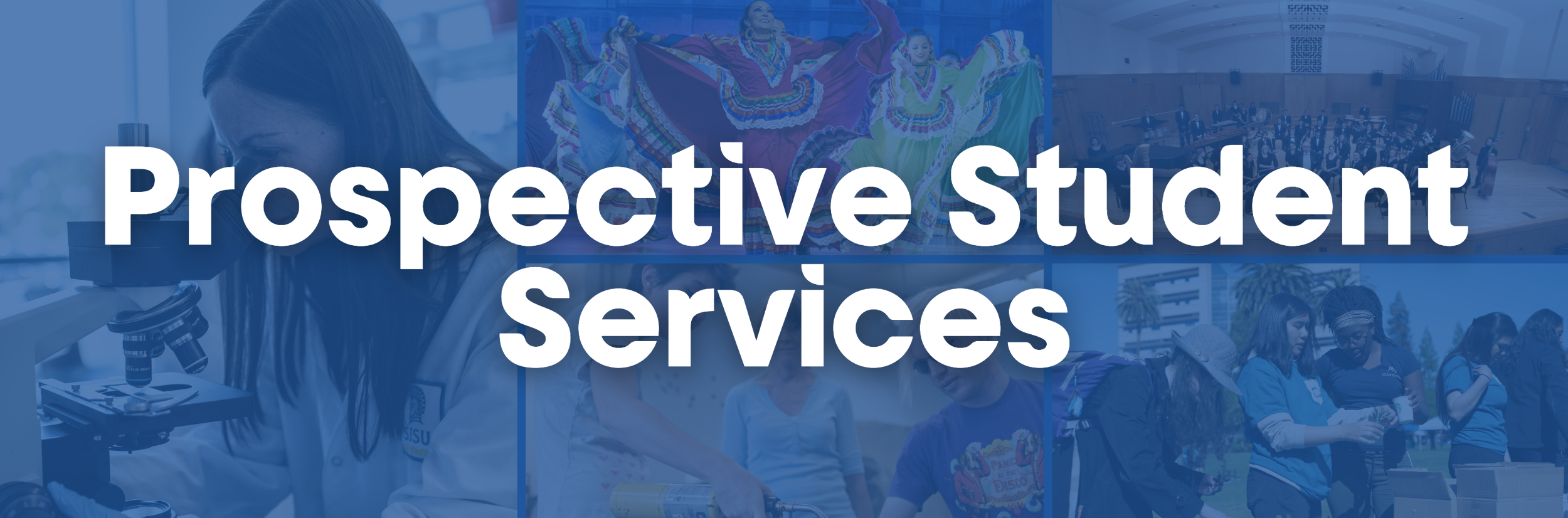 image that reads prospective student services with students in the background