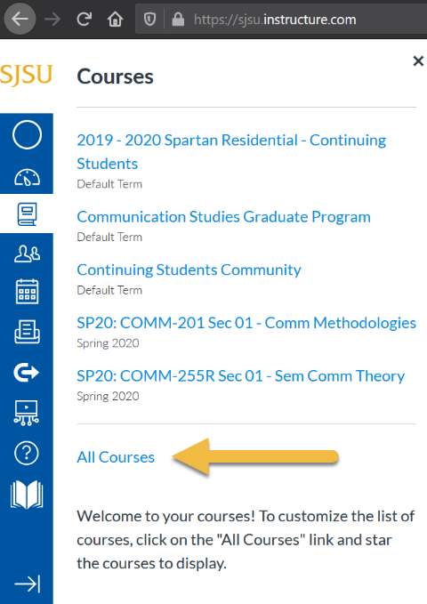 A screenshot of the courses tab.