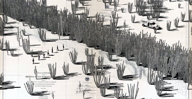Drawing of rows of Cacti