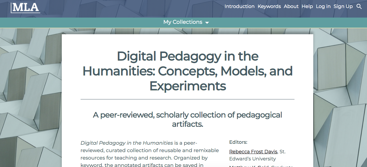 "Digital Pedagogy In the Humanities" website screenshot.