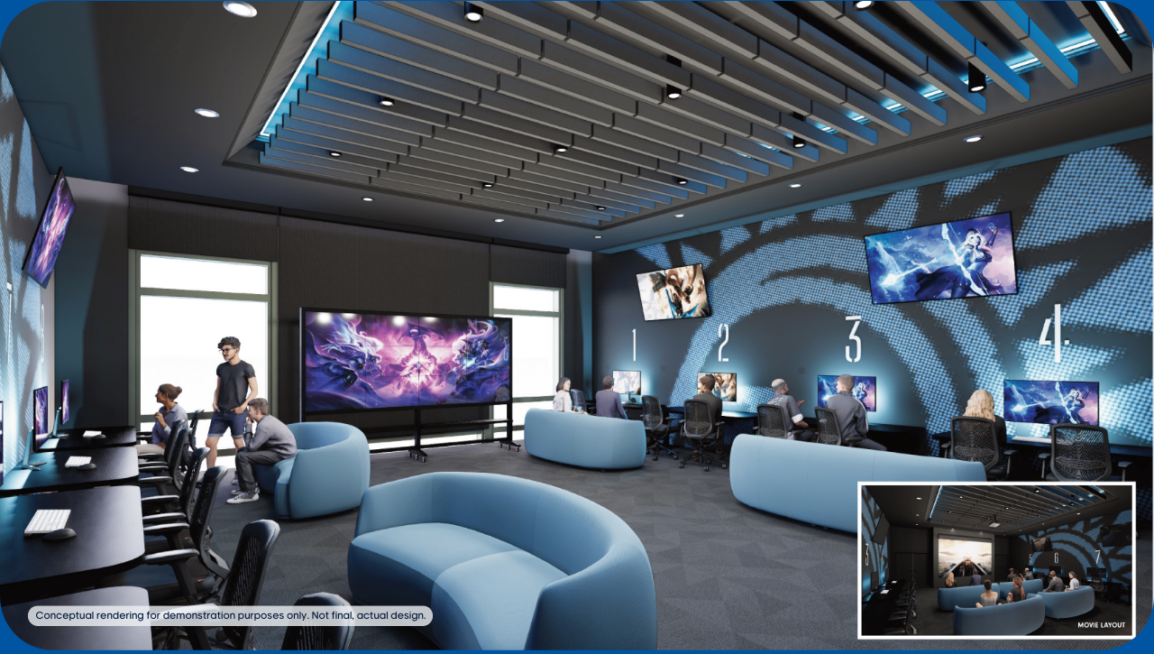Gaming and entertainment room rendering concept