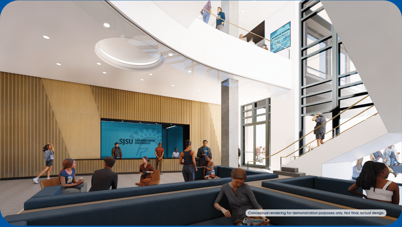 Rendering of the future lobby of Spartan Village on the Paseo.