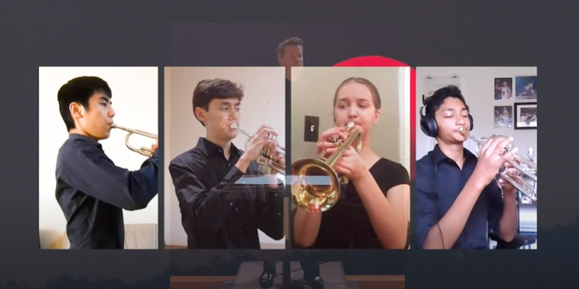 4 people playing wind instruments