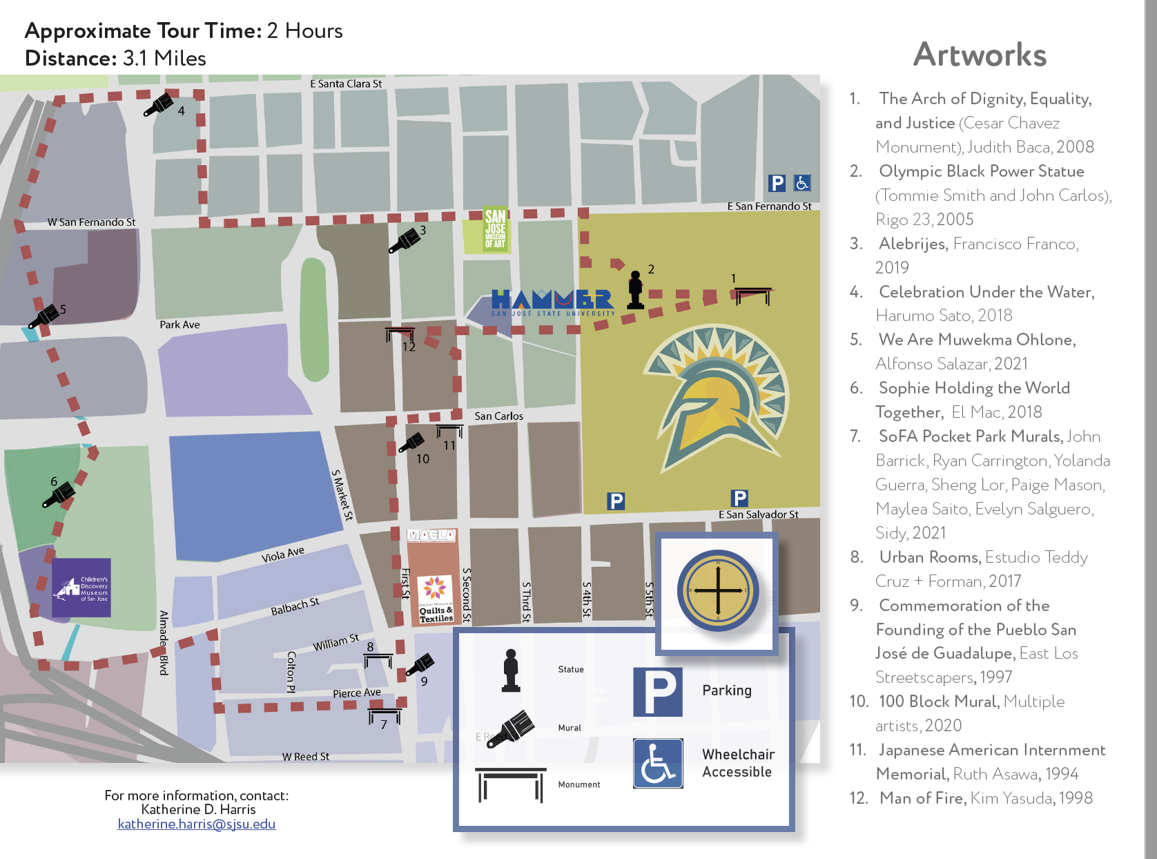 map of downtown san jose with markers for public art