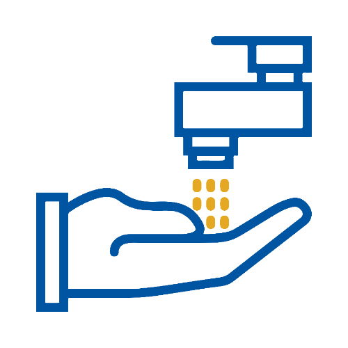 A hand icon under a running faucet.