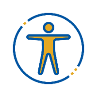A circle with a stick figure human standing with arms and legs extended.