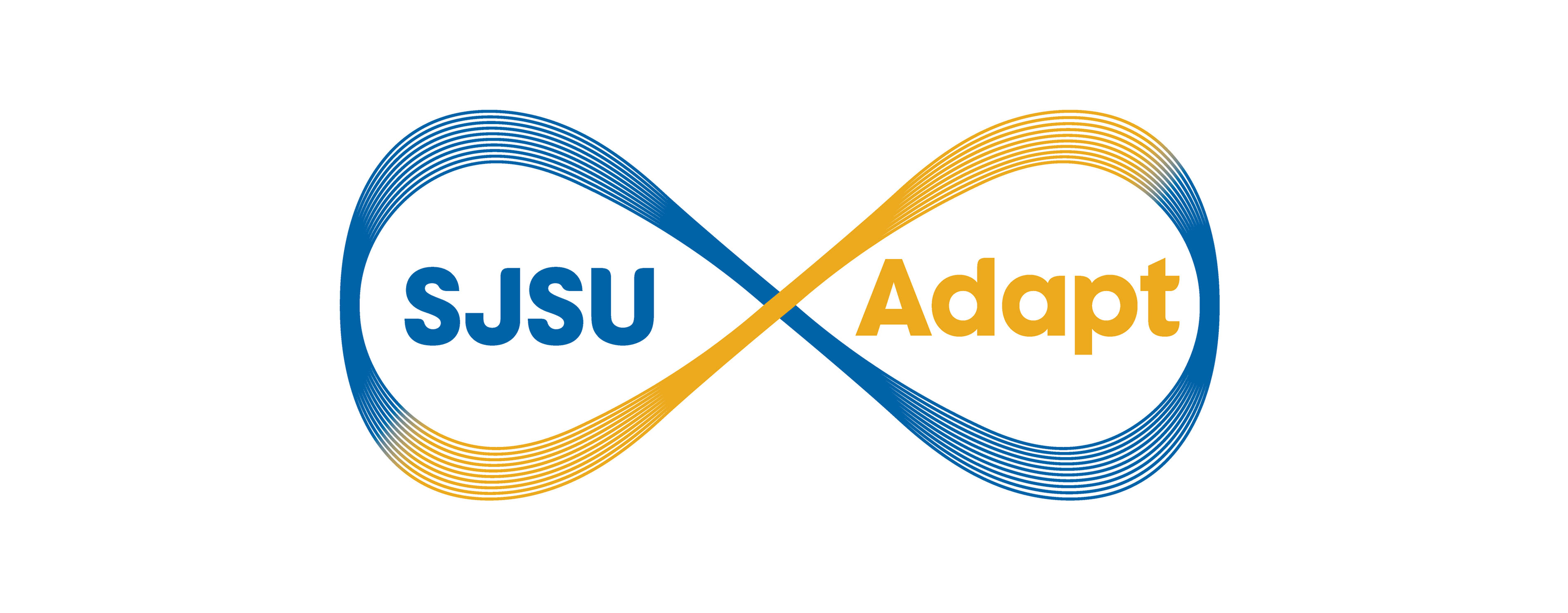 Blue and gold infinity symbol with the words SJSU Adapt within it.