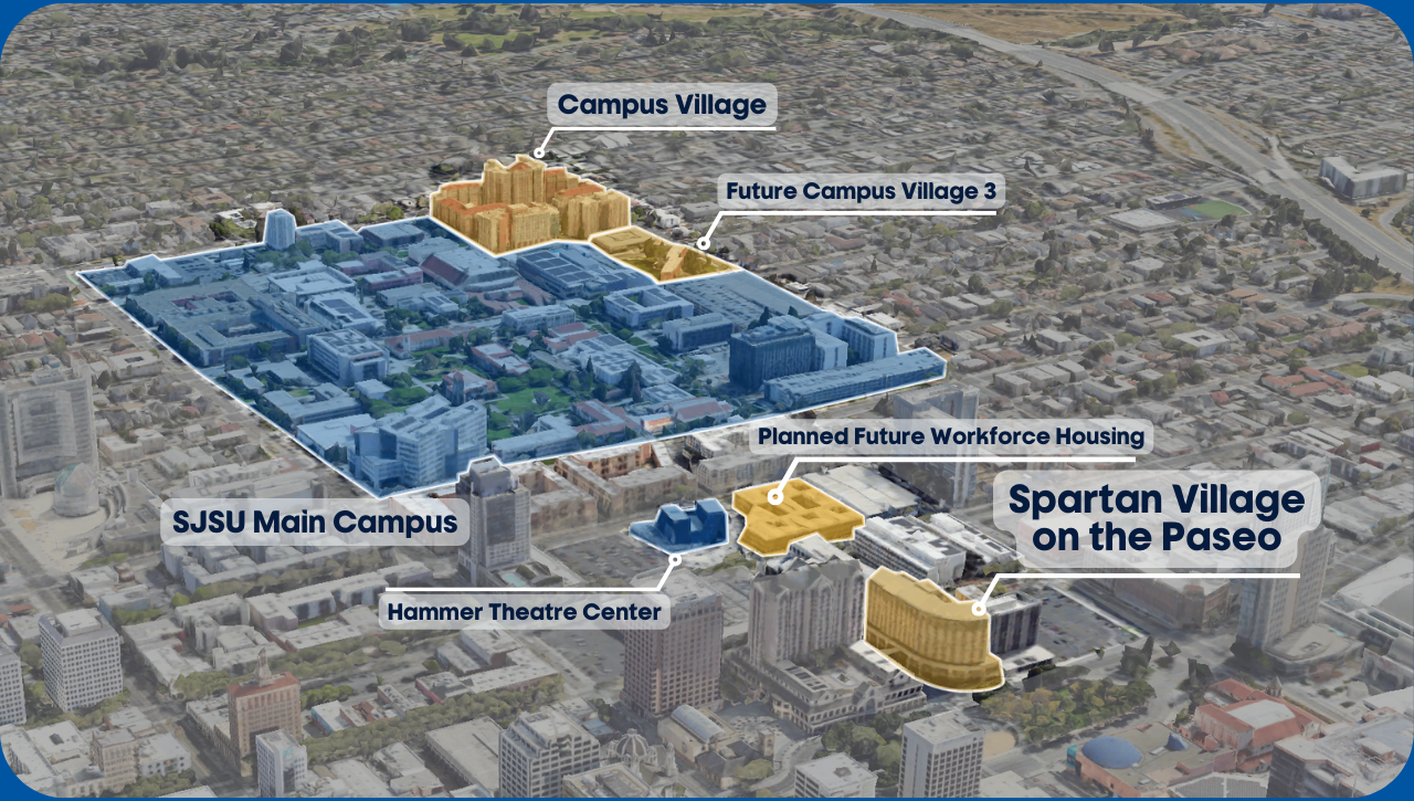 Downtown area map including Spartan Village on the Paseo