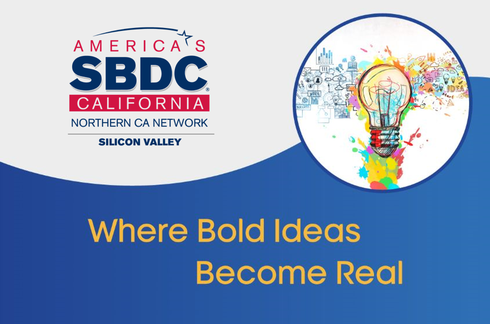 Colorful light bulb with the words and logo Silicon Valley Small Business Development Center Where Bold Ideas Become Real.