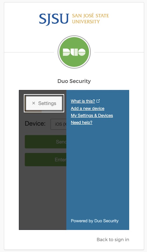 Duo Mobile Settings Button