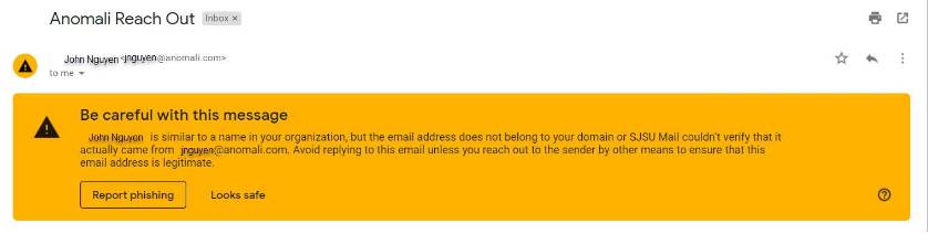 Screenshot of a phishing email with a warning from Gmail.