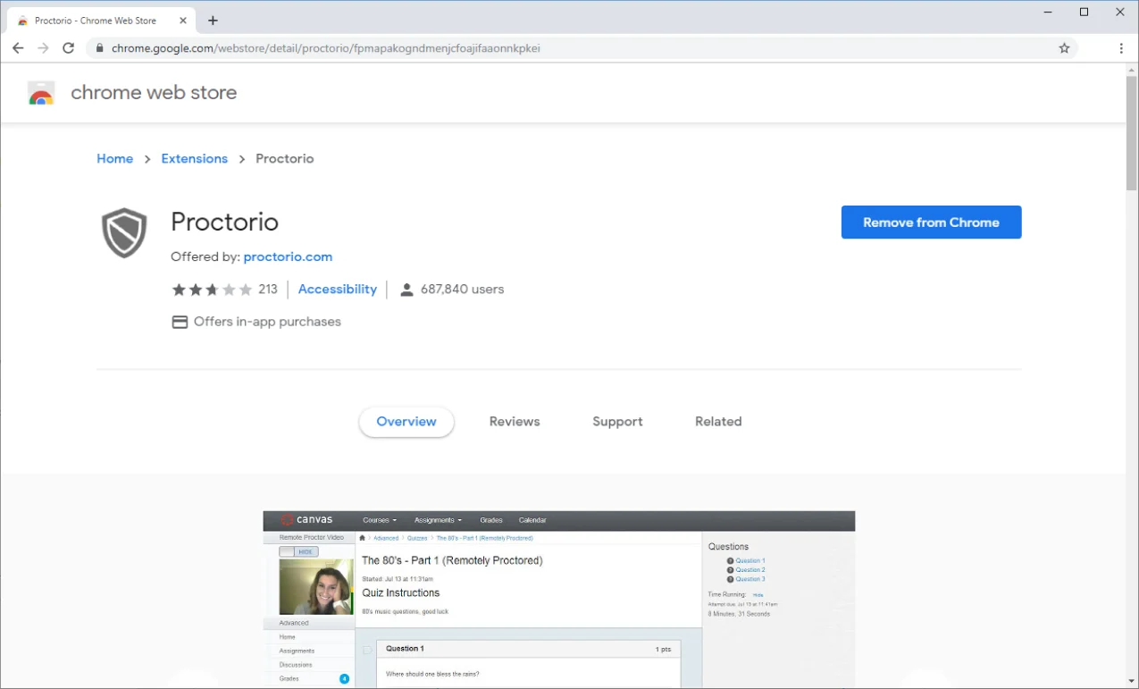 Installing the proctorio extension to the chrome webpage