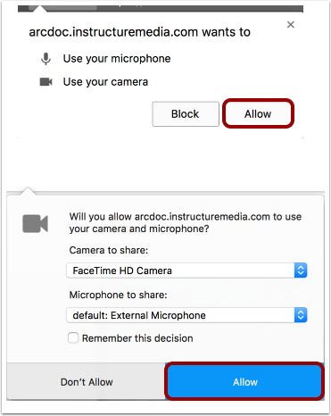 Allow access to microphone and webcam