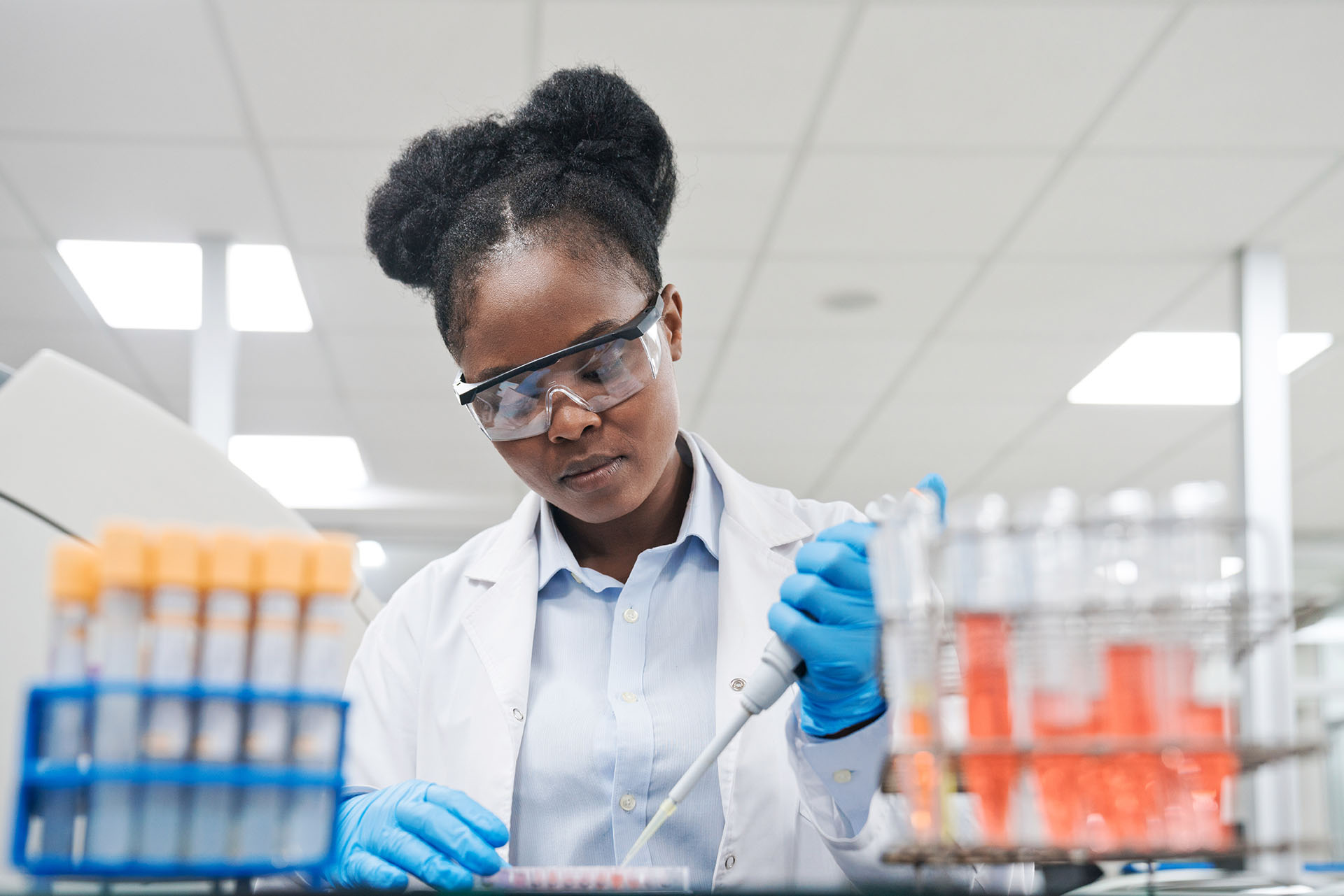 Young female science student
