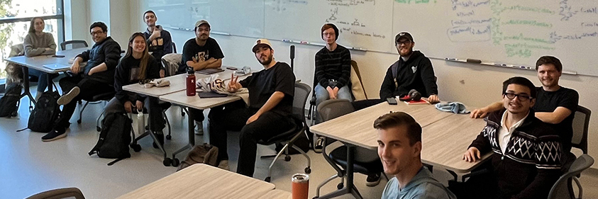Photograph of students in an Interdisciplinary Science Building classroom.