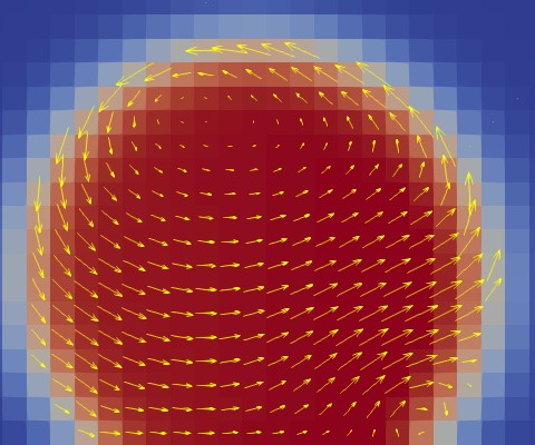 Scientific diagram of a vector plot overlaid on top of a sphere.