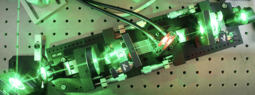 Photograph of the inside of a titanium:sapphire laser.