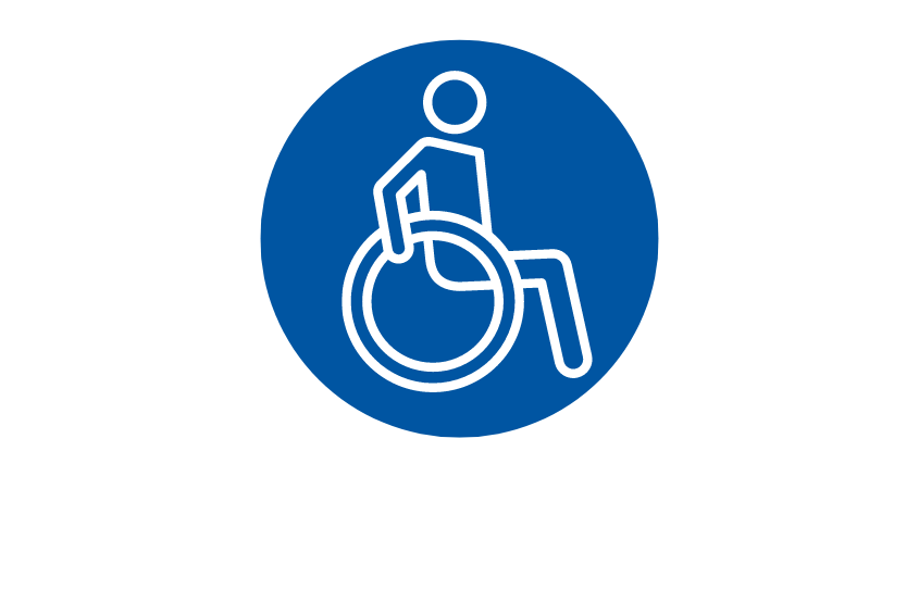 Icon graphic of a person in a wheelchair.