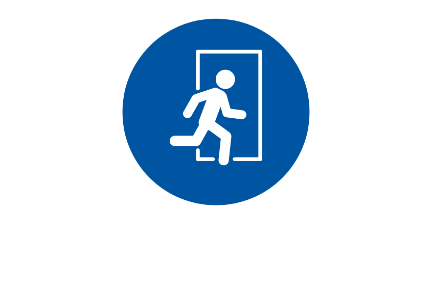 Icon graphic of a person leaving a building.
