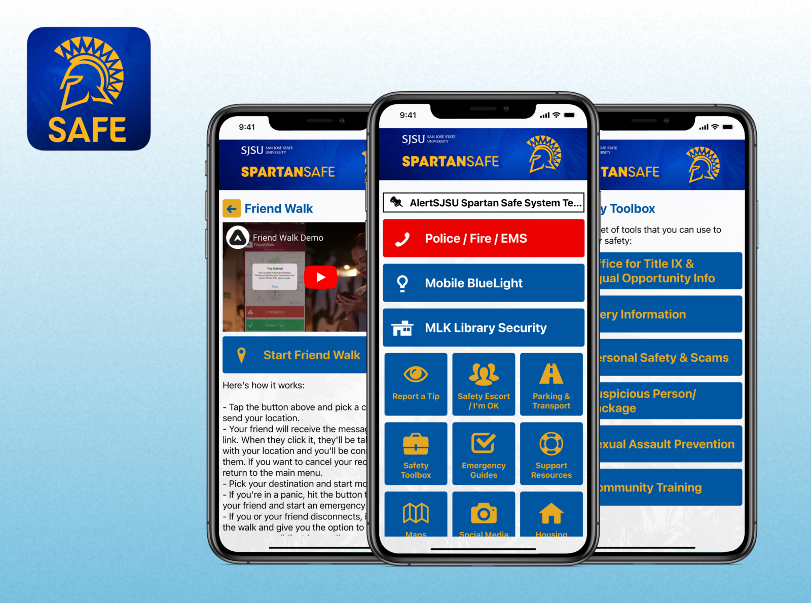 Visual demonstration of the Spartan Safe reporting and safety mobile applications.