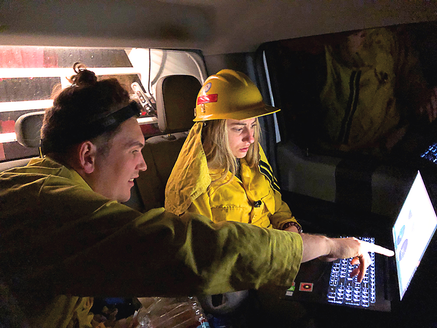 students in fire weather research truck