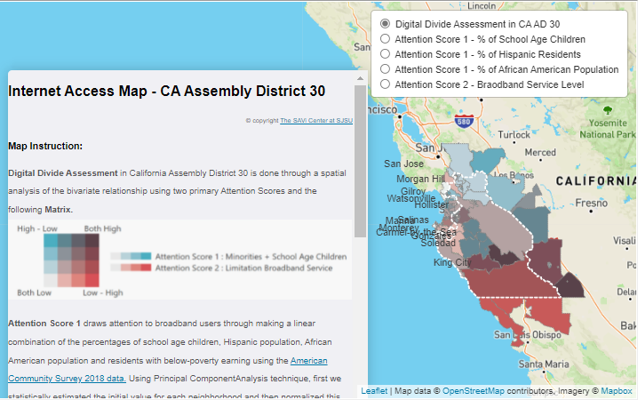 Picture showing Internet Access Map of California Assembly district