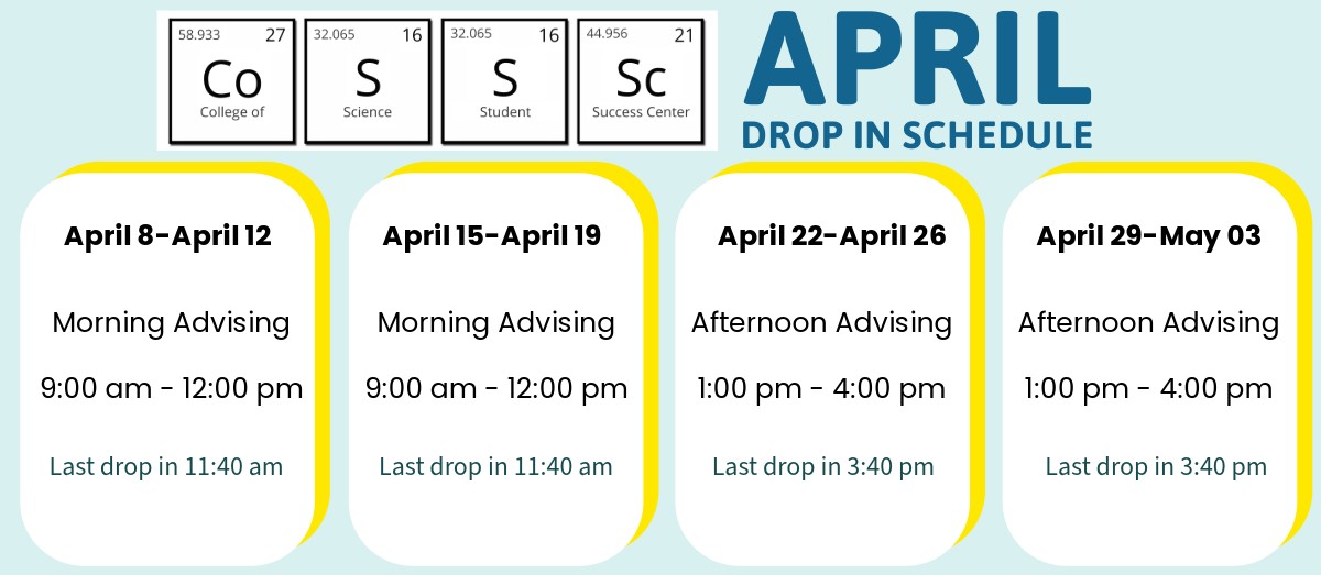 CoS-SSC April Drop-In Schedule
