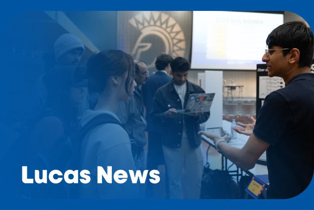 students at an event with text overlay that says "Lucas News"