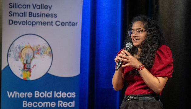 Student pitching their business idea