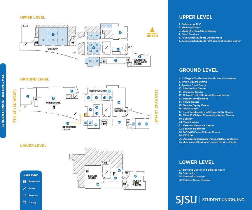 A map and directory of the Student Union building.