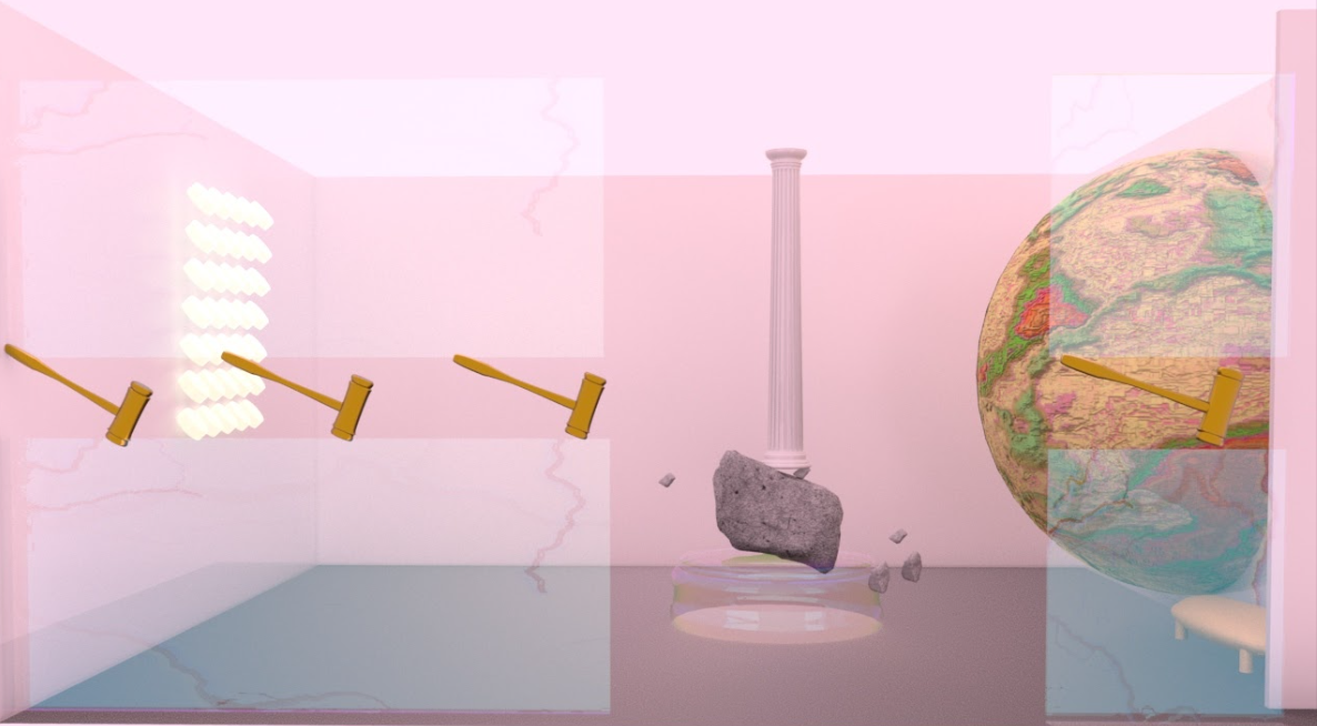 abstract composite with gavel and globe