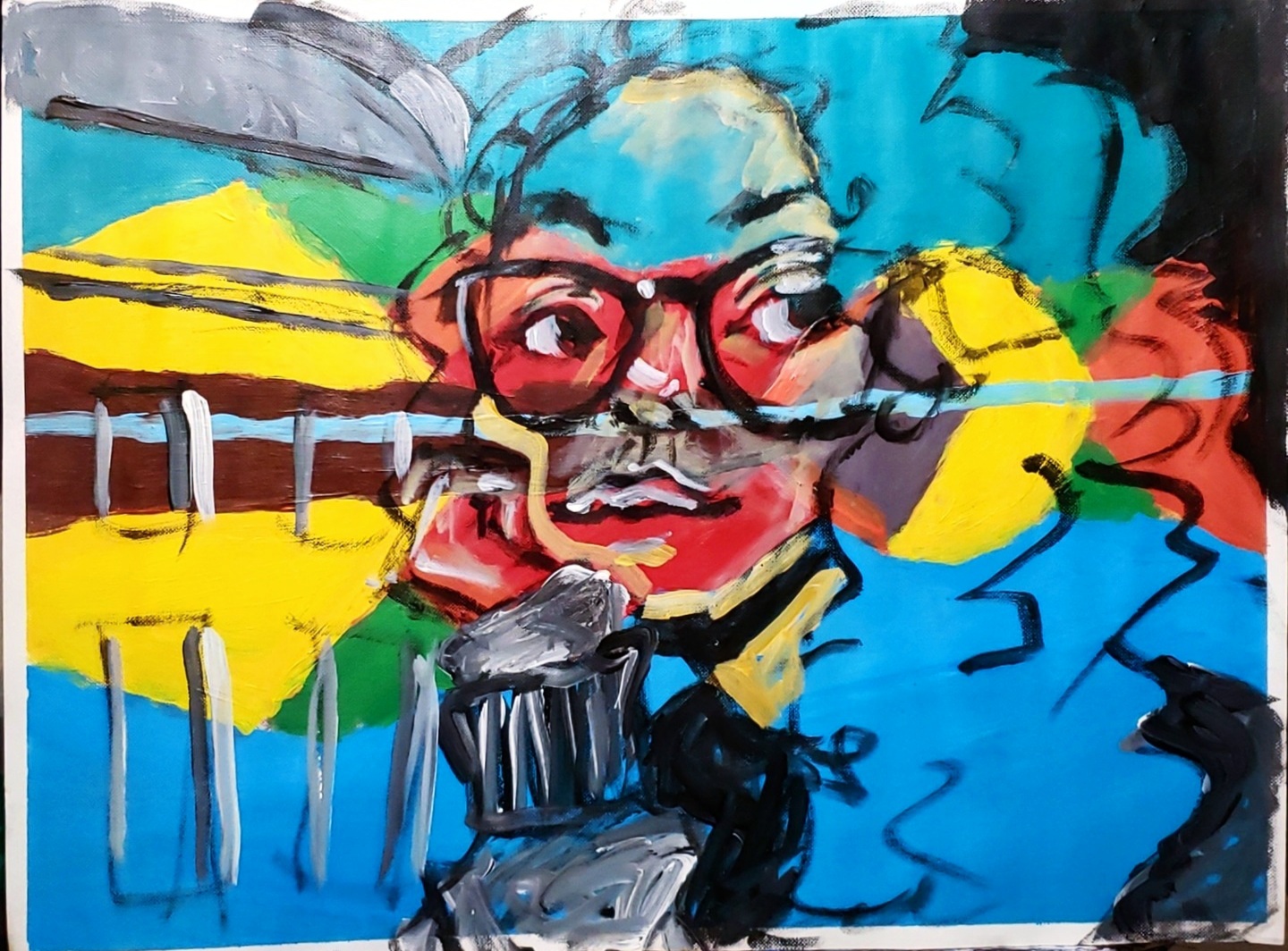 abstracted portrait with yellow and blue