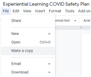 Image of instructions on copying Safety Plan from File menu