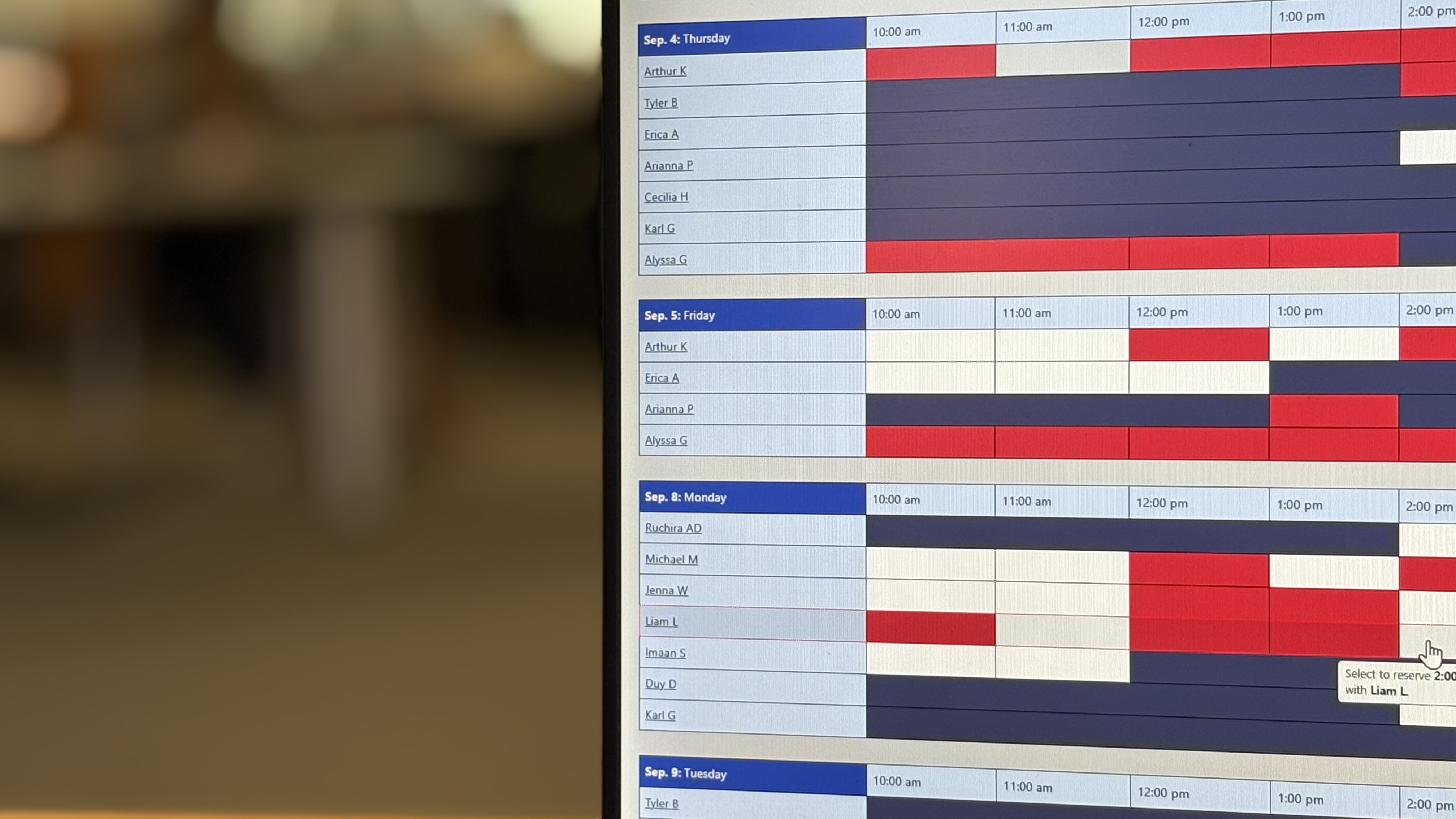 Laptop screen displaying WCOnline scheduling system