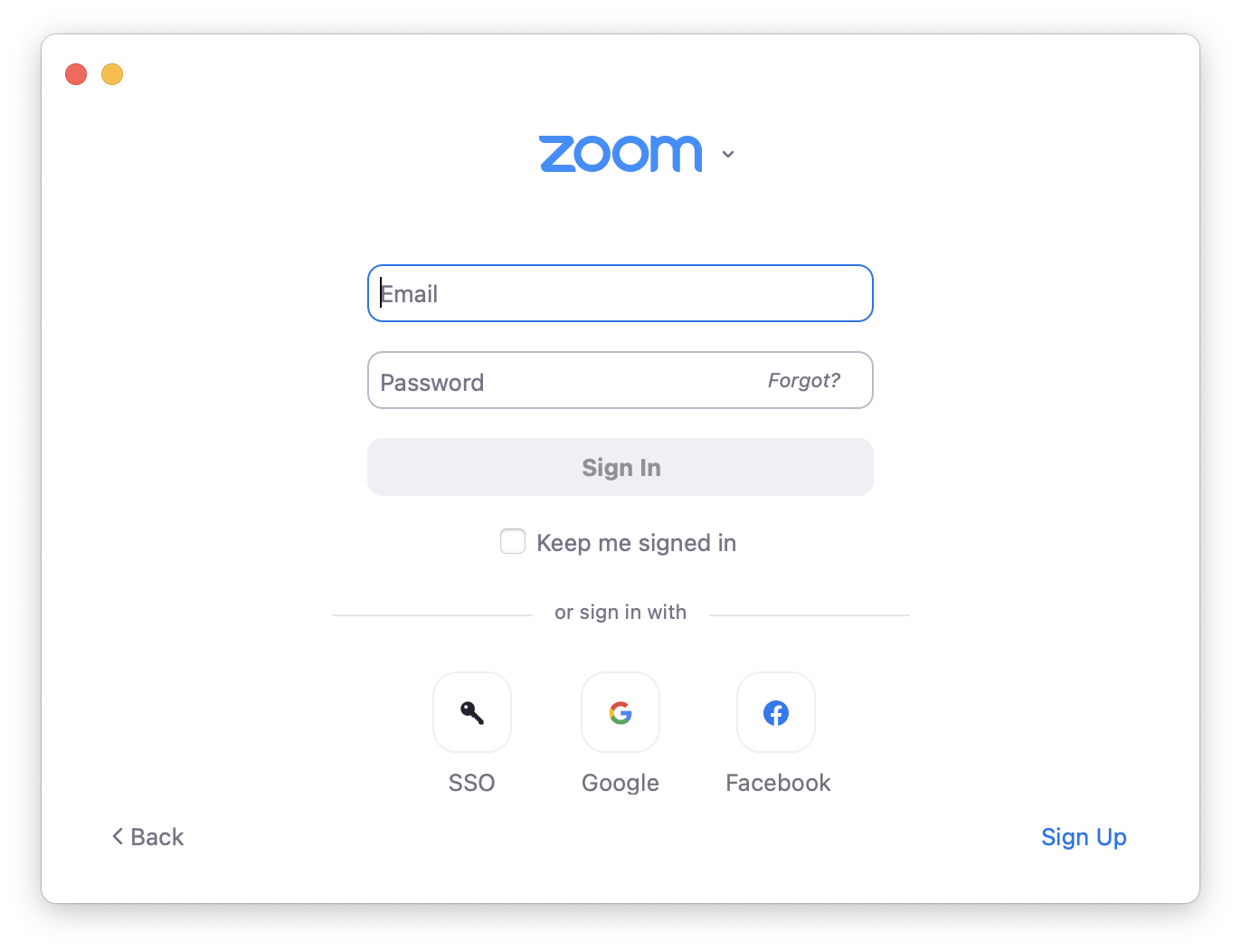 Zoom sign-in options page